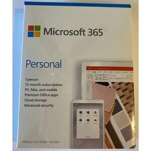 NWT Microsoft 365 Personal 12 mon. subscription, Cloud storage, Adv. sec…